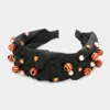 Fashnzfab Pearl Stone Basketball Embellished Knot Burnout Headband In Black