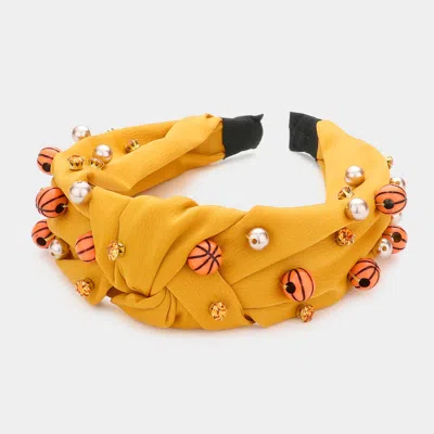 Fashnzfab Pearl Stone Basketball Embellished Knot Burnout Headband In Brown