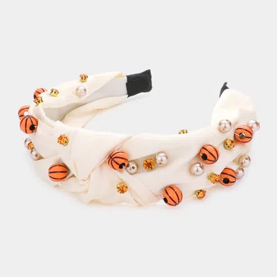 Fashnzfab Pearl Stone Basketball Embellished Knot Burnout Headband In Sand