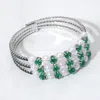 Fashnzfab Pearl Stone Bezel Point Rhinestone Paved Split Adjustable Evening Bracelet Emerald In Gold