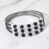 Fashnzfab Pearl Stone Bezel Point Rhinestone Paved Split Adjustable Evening Bracelet Jet Black In Black