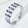 Fashnzfab Pearl Stone Bezel Point Rhinestone Paved Split Adjustable Evening Bracelet Navy In Blue