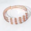 Fashnzfab Pearl Stone Bezel Point Rhinestone Paved Split Adjustable Evening Bracelet Peach In Pink