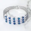 Fashnzfab Pearl Stone Bezel Point Rhinestone Paved Split Adjustable Evening Bracelet Royal Blue In Blue