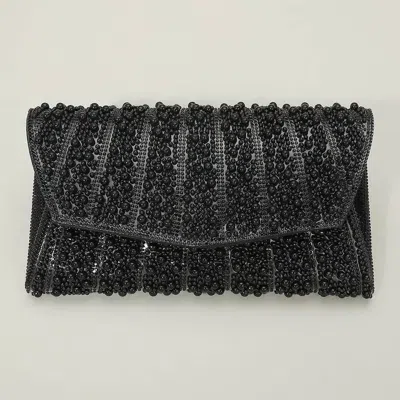 Fashnzfab Pearl Stone Bling Embellished Flap Evening Clutch Bag In Black