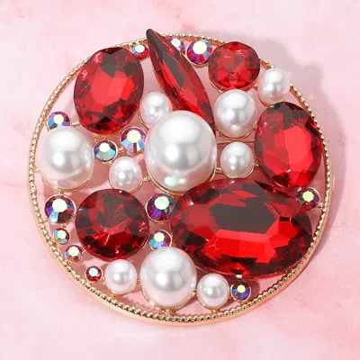 Fashnzfab Pearl Stone Cluster Embellished Chunky Round Pin Brooch In Multi