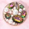 Fashnzfab Pearl Stone Cluster Embellished Chunky Round Pin Brooch In Multi