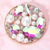 Fashnzfab Pearl Stone Cluster Embellished Chunky Round Pin Brooch In Pink