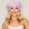 Fashnzfab Pearl Stone Cluster Embellished Wool Beret Hat In Purple