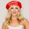 Fashnzfab Pearl Stone Cluster Embellished Wool Beret Hat In Red