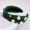 Fashnzfab Pearl Stone Cluster Snowflake Embellished Knot Sparkle Fabric Headband In Green