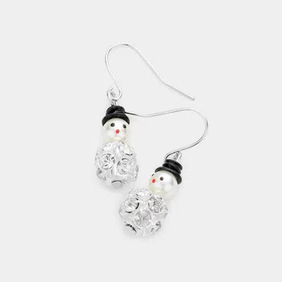 Fashnzfab Pearl Stone Embellished Ball Snowman Dangle Earrings In Silver