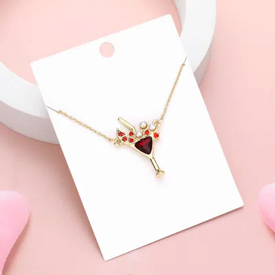 Fashnzfab Pearl Stone Embellished Cocktail Pendant Necklace In Gold