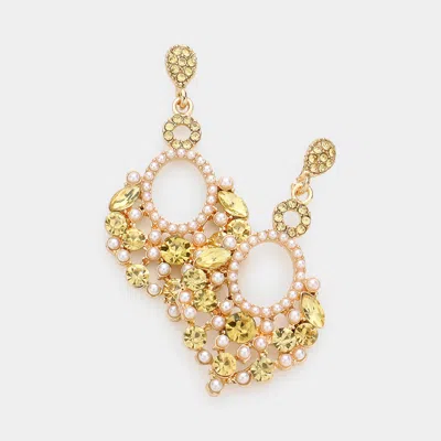Fashnzfab Pearl Stone Embellished Dangle Evening Earrings In Gold