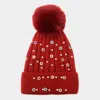 Fashnzfab Pearl Stone Embellished Detail Pom Pom Beanie Hat In White