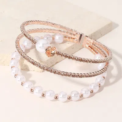 Fashnzfab Pearl Stone Embellished Evening Cuff Bracelet Peach In Pink
