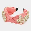 Fashnzfab Pearl Stone Embellished Flower Burnout Knot Headband In Pink