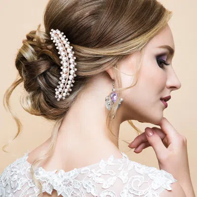 Fashnzfab Pearl Stone Embellished Hair Comb In Silver