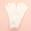 Fashnzfab Pearl Stone Embellished Knit Gloves In White