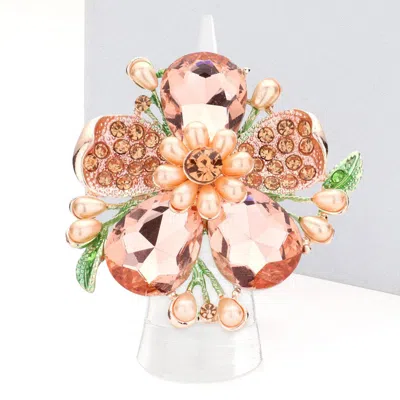 Fashnzfab Pearl Stone Embellished Oversized Flower Stretch Ring In Gold