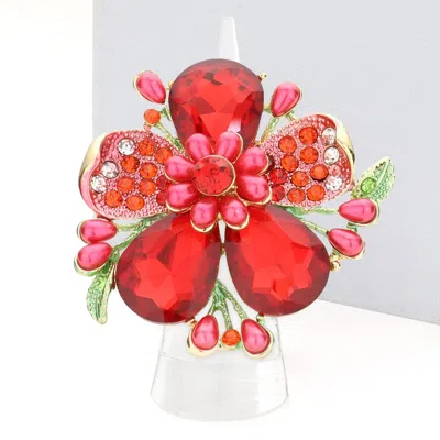 Fashnzfab Pearl Stone Embellished Oversized Flower Stretch Ring In Pink
