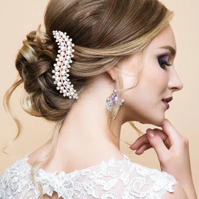 Fashnzfab Pearl Stone Embellished Wavy Hair Comb In Gold