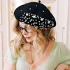 Fashnzfab Pearl Stone Embellished Wool Blend Beret Hat In Black
