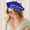Fashnzfab Pearl Stone Embellished Wool Blend Beret Hat In Blue