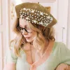 Fashnzfab Pearl Stone Embellished Wool Blend Beret Hat In Brown
