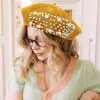 Fashnzfab Pearl Stone Embellished Wool Blend Beret Hat In Gold