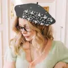 Fashnzfab Pearl Stone Embellished Wool Blend Beret Hat In Gray