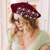 Fashnzfab Pearl Stone Embellished Wool Blend Beret Hat In White