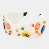 Fashnzfab Pearl Stone Football Embellished Twisted Headband In Sand