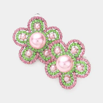 Fashnzfab Pearl Stone Paved Flower Clip On Earrings In Green