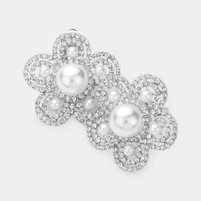 Fashnzfab Pearl Stone Paved Flower Clip On Earrings In Metallic