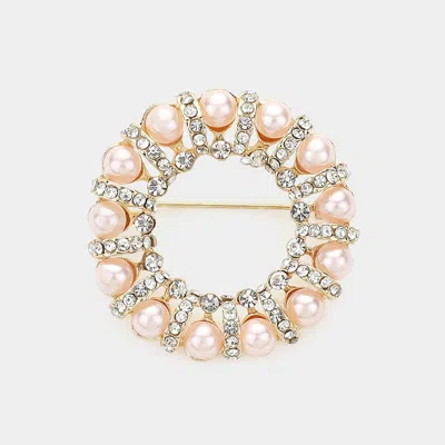 Fashnzfab Pearl Stone Paved O Ring Pin Brooch In Pink