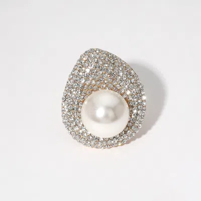 Fashnzfab Pearl Stone Paved Stretch Ring In Multi