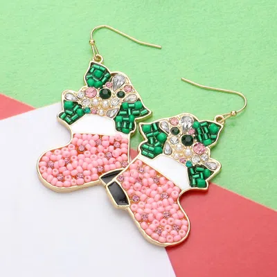 Fashnzfab Pearl Stone Seed Beads Embellished Christmas Boots Dangle Earrings In Multi