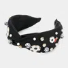 Fashnzfab Pearl Stone Soccer Shoe Embellished Twisted Headband In Black