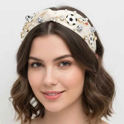 Fashnzfab Pearl Stone Soccer Shoe Embellished Twisted Headband In White