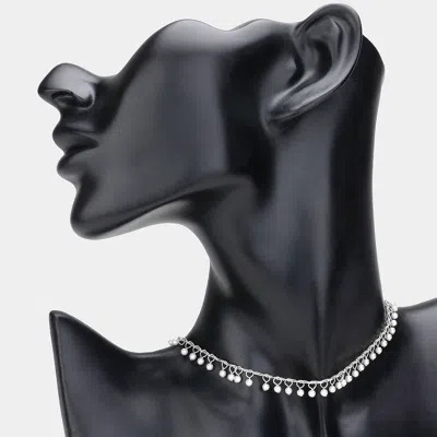 Fashnzfab Pearl Strand Choker Necklace In Silver