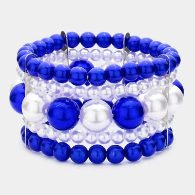 Fashnzfab Pearl Stretch Bracelet In Blue