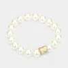 Fashnzfab Pearl Stretch Bracelet Cream, Gold In White