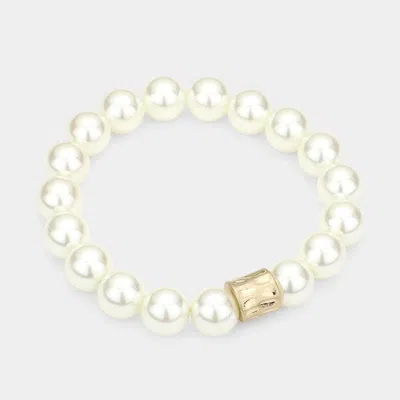 Fashnzfab Pearl Stretch Bracelet Cream, Gold In White