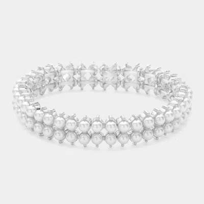 Fashnzfab Pearl Stretch Bracelet In Silver
