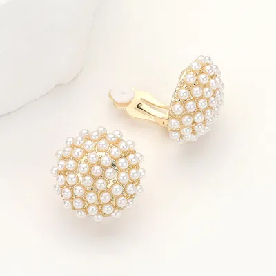 Fashnzfab Pearl Stud Clip On Earrings In Gold