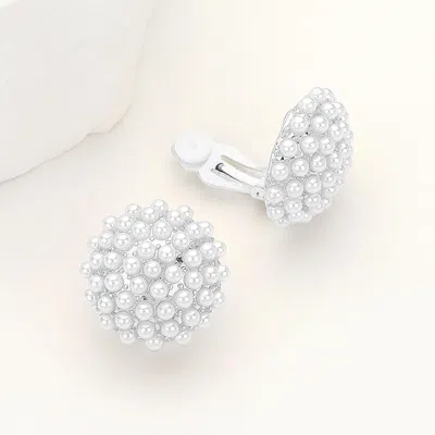 Fashnzfab Pearl Stud Clip On Earrings In White
