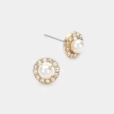 Fashnzfab Pearl Stud Earrings - Cream In Gold