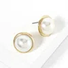 Fashnzfab Pearl Stud Earrings - Gold In White
