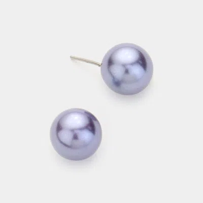 Fashnzfab Pearl Stud Earrings - Purple, Rhodium In Multi